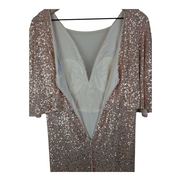 Chicwish | Cape Sleeve Mesh Insert Sequined Gown | Champagne | XXL - Picture 8 of 14